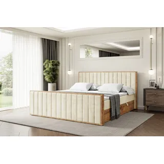 ALTDECOR Boxspringbett mit Matratze und Lattenrost, Topper, Fußteil,Polsterbett mit Bettkasten, Bett mit Stauraum H3-Matratze, Doppelbett, Boxbett - LOLLI4-Z - 160x200 - Beige Monolith - Beige