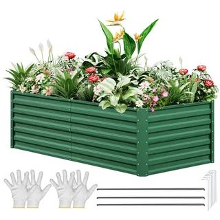YITAHOME Outdoor Hochbeet Metall 180x90x60cm, Hochbeete-Kit aus Verdicktem Zink-Aluminium-Magnesium-Edelstahl-Metall Hochbeete für Garten mit Sicherheitsgummi für Gemüse, Blumen und Früchte (Grün)