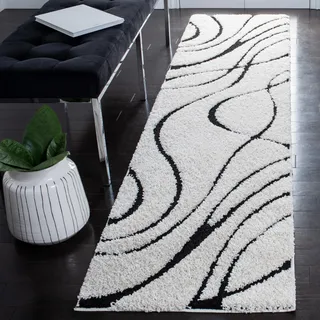 SAFAVIEH Zottelig Teppich für Wohnzimmer, Esszimmer, Schlafzimmer - Florida Shag Collection, Hoher Flor, Creme und Schwarz , 69 X 213 cm