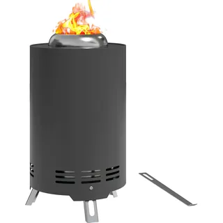 Outsunny Feuerschale Ø16x25cm Edelstahl Feuerstelle mit Schürhaken Rauchfreie