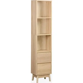 sweeek - Badzimmerschrank schmal, Holzoptik, 3 Regale 2 Schubladen - Natur - Beige