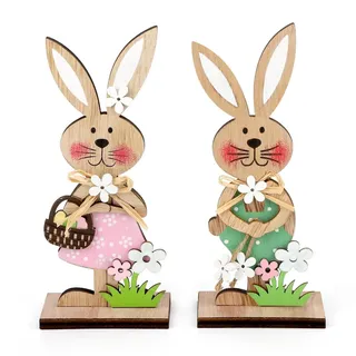 TJHDSF 2 Stück Osterhase aus Holz,19cm Osterdeko Hasen,Osterhase Deko,Osterdeko innen,Osterhasen,Oster deko Holz,Ostern Hase Aufsteller,Osterhasen gartenstecker,für Tischdeko Gartendeko Innendeko