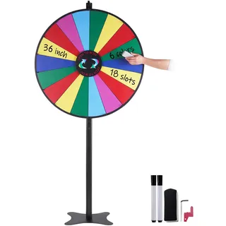 Vevor 36 Zoll Glücksrad mit 18 Fächern, Rouletterad mit Trocken Abwischbarem Stift & 2 Markern, zum Aufstellen auf dem Tisch oder auf dem Boden, um Glücksspiele für Partys, Kneipen usw.