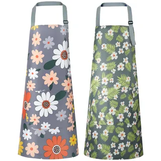Vicloon Blumenschürzen mit Tasche,2 Stück Blumen Kittelschürze,verstellbar Schürze,wasserdichte Schürze zum Kochen und für Küche Backen,Garten und Salon,Grillen,Gemälde