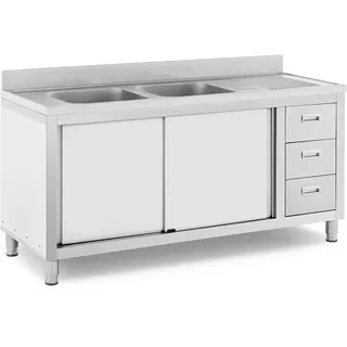 Royal Catering RC-IKS04 Spülenschrank 2 Becken Edelstahl 400 x 400 x 300 mm Spülenunterschrank Spülschrank