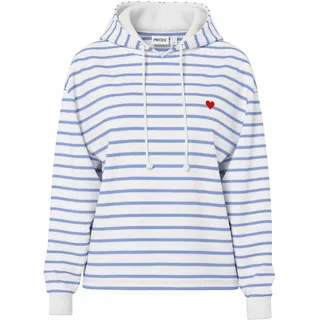 Pieces Kapuzenpullover Sweatshirt Gestreift Cloud Dancer/Hydrangea/Heart Emb M