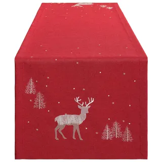 Tischläufer DREAMS "Hirsch, Weihnachtsdeko, Weihnachten" Gr. 2, rot, B:40cm L:140cm, Polyester, Tischdecken, Tischläufer, Weihnachten