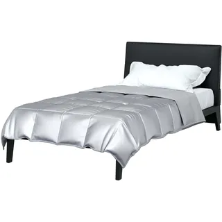 Ganzjahresbettdecke Silber 200 x 135 cm aus Satin und Mikrofaser, rechteckige Bettdecke, moderne Bettwäsche, weiche Decke, ganzjähriger Quilt - Silber