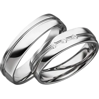 JC Trauringe 925er Sterling Silber Paar-Preis I Eheringe mit kostenfreier Gravur I Partnerringe 5 mm breit inkl. Etui I Damen-Ring mit Zirkonia-Steinen I Größe 48 bis 72 I S052