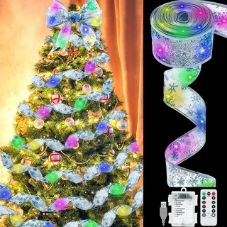 YeahBoom 10m Weihnachtsband Lichter,100 LED Band Weihnachtsbeleuchtung,Bänder Lichterketten,Batteriebetriebene Weihnachtslichterkette für Party,Hochzeiten,Innen und Außenbereich Weihnachtsdekoration