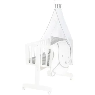 roba Babywiege Miffy® 40 x 90 cm aus Holz - Stubenwagen & Wiege - Bett Set komplett mit Feststellfunktion & textiler Ausstattung - Weiß/Grau