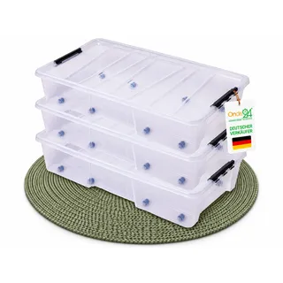Ondis24 Unterbettbox Jolly mit Deckel und Rollen, Rollbox 35 L, Spielzeugkiste, Kiste stapelbar, Aufbewahrungsbox transparent (3)