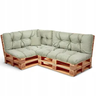 Wool & Home Palettenkissen Set 240x80cm 6-Teilig (für 2 Paletten) - Sitzkissen für den Garten, Gartenkissen Set für Gartenmöbel Gefüllt mit Granuliertem Poulirette-Schaum Pistazie