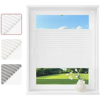 WOLTU Plissee ohne Bohren Klemmfix Faltrollo Jalousie Weiß 120x130cm (BxH), Plisseerollo Crushed Optik Sichtschutz und Sonnenschutz Easyfix lichtdurchlässig Rollo für Fenster & Tür