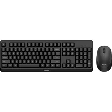 Philips SPT6307BL/16 – Kabellose Tastatur Maus Combo für Windows, Linux, Mac, USB-Empfänger 2,4 GHz, PC, Laptop, spanische QWERTY, 110 Tastatur, 1600 DPI Maus, beidhändiger Griff, Schwarz