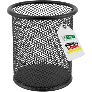 D.RECT Stifteköcher Metall Ø91 mm – Runder Stiftehalter aus Drahtmetall Mesh – Schreibtisch Organizer Becher für Kugelschreiber, Bleistifte & Bürobedarf, Schwarz