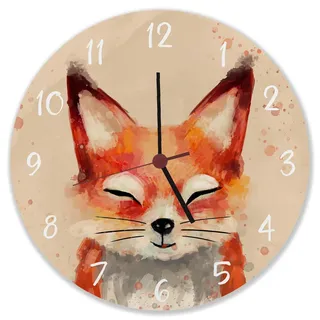 speecheese Fuchs in Wasserfarbenoptik Wanduhr schöne Uhr für das Kinderzimmer mit niedlichem Fuchs als Deko für das Kinderzimmer von Kleinkindern