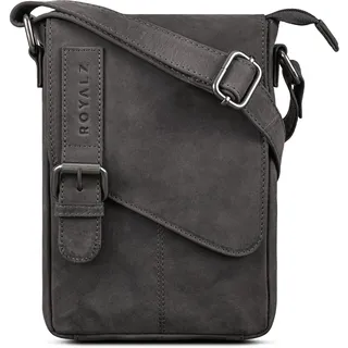 ROYALZ 'Louisiana' Leder Umhängetasche Klein für Männer Herren Ledertasche Mini Seitentasche Vintage Look Tasche zum Umhängen, Farbe:Navy Grau