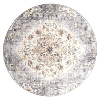 Vintage Gartenteppich Rund - Santo Mandala Blau Grau - Grau