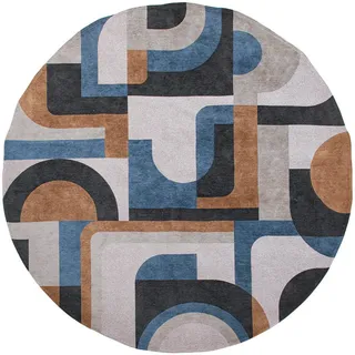 Louis De Poortere Teppich Camel Blue Nuance Module 240/240 cm , Blau , Textil , Vintage , Rund , 240x240 cm , Oeko-Tex® Standard 100 , antistatisch, pflegeleicht, rutschfeste Unterfläche, für Fußbodenheizung geeignet, UV-beständig, waschbar , Teppiche und Böden, Teppiche