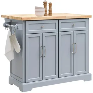 SoBuy Kücheninsel mit Edelstahl-Arbeitsplatte Grau , Holzwerkstoff, Holz , 115x92x71 cm , Küchen, Küchenmöbel, Kücheninseln