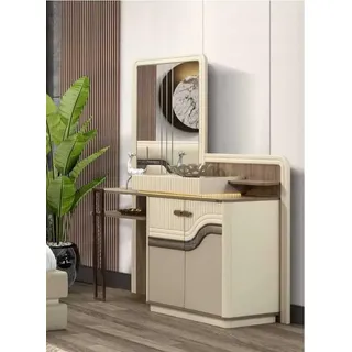 Designer Schminktisch mit Spiegel im Schlafzimmer Schick Möbel Kommode - Beige
