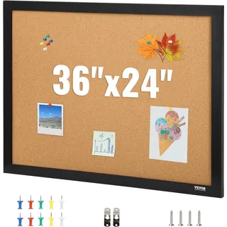 VEVOR Pinnwand Kork 559 x 864 mm, Pinnwand Kork Holzrahmen, Pinnwand aus Kork, Korkwand Pinnwand - Befestigungsmaterial und Druckstifte im Lieferumfang Enthalten, Holzrahmen, in Haushalten, Büros usw.