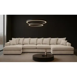 kaiser möbel Ecksofa mit schlaffunktion und bettkasten, Couch U-form Gabon stoff Zoom Creme - Creme