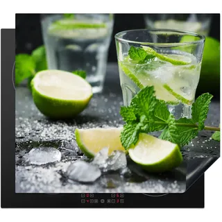 KitchenYeah© Herdabdeckplatte Einteilig Glaskeramikkochfeld Abdeckplatte Küche Deko | 60x52 cm - Glaskeramikkochfeldabdeckung Herdabdeckung Induktionsmatte Cocktail - Mojito - Grün - Minze