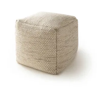 benuta Pure Woll-Pouf handgefertigt Rocco Cream 45x45x45 cm , Textil , Beton Optik , Quadratisch , 45x45x45 cm , Wohnzimmer, Sessel, Hocker & Hockerbänke, Poufs