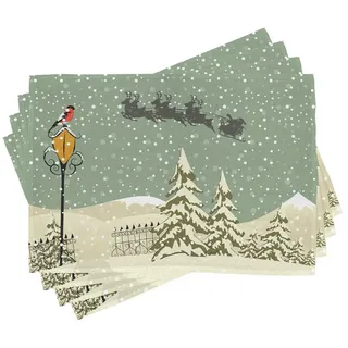 ABAKUHAUS Weihnachten Platzmatten, Weihnachtsmann-Ren, Waschbare Stoff Esszimmer Küche Tischdekorations Digitaldruck, Beige Grün Weiß