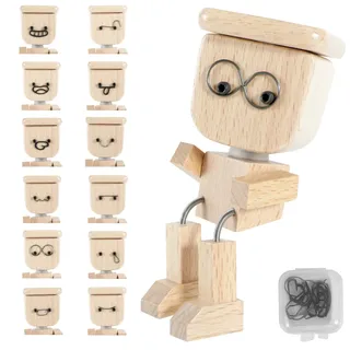 Wackelnder holzmann,Wackelfigur Auto mit 12 AusdrüCke Schüttelmann Aus Holz,Shaking Wooden Man Figur Lustige Wackelkopf Autodekoration,für Armaturenbrett Autozubehör Schreibtisch Dekoration Figurine