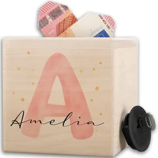 Shirtracer Spardose Holz personalisiert Initialen Punkte Name | Holz, 10x10cm, Trinkgeld, Kellner, Gastronomie, Monogramm, Kinder, Taschengeld, Wunscherfüller, Geldgeschenk, Geld sparen