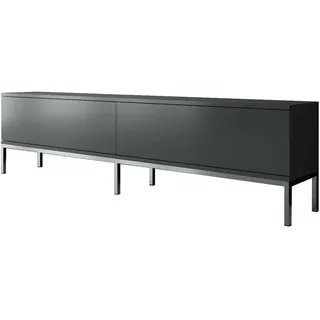 Dmora Fernsehschrank Regulus, Ständer für Wohnzimmerfernseher, Niedriges Wohnzimmer-Sideboard, TV-Ständerbasis, 180x30h47 cm, Anthrazit und Silber
