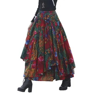IDEALSANXUN Langer Faltenrock für Damen, elastischer Bund, Aline, Baumwolle, gefüttert, Retro-Maxi-Saum