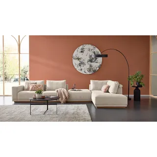Musterring Wohnlandschaft "JustB PM200 bequem, wahlw. Sitzvorzug, Breite 395cm, Holzsockel" Anreihsofa Armlehne links, Eckteil rechts und Hocker. Ohne Sitzvorzug, silber