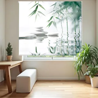 Blindecor Digital | Rollo transparent Bedruckt | Familie Zen| Modell F-BAMBOOWATER | 150 x 180 cm (Breite x Höhe) | Stoffgröße 146 x 175 cm | Fensterrollos