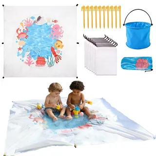 2M Strandpool für Kleinkinder,Tragbarer Baby-Pool,Baby-Strand-Pool-Matte Mit Strandmatte Und Wassereimer,Strandpooldecke Kinder, Sandproof Water Play Summer Toy for Children (Quadrat 200CM)