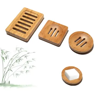3 Stück Seifenschale mit Ablauf, Natürliche Seifenhalter Holz, Rutschfreies Design Seifenablage für Seife Scrubber Schwämme, Soap Dish für Badezimmer und Küche Zähler (Natürliche Holzfarbe 1)