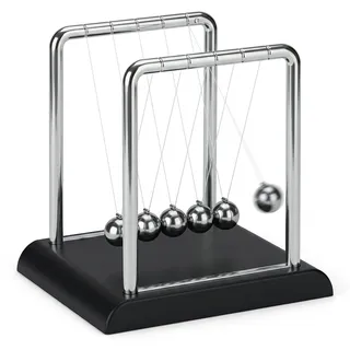 Relaxdays Newton Pendel, klassisches Kugelstoßpendel, 5 Kugeln, Physik Deko für Büro & Schreibtisch, Kugelpendel, silber - Schwarz, Silber
