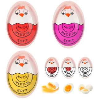 VOSSOT 3 Stück Eieruhr zum Mitkochen Egg Timer für Perfekte Eier(Hart/Mittel/Weich) Neuzeit Eieruhr Sicheres Silikon, Lustige Hühnerform Kochei Egg Timer für Familien, Schule, Restaurant