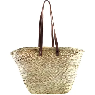 Kobolo Palmblatttasche Korbtasche Beachshopper Ibizatasche - Palmblatt - Lederhenkel - Schultertasche Umhängetasche Shoppingbag Bag Transport Shopper - Braun