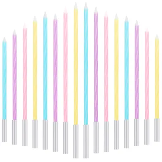 Geburtstagskerzen Für Torte, 16 Stücke Dünne Lange Bunte Geburtstagskerze, 14.5cm Stabkerzen Bunt, Dünne Cupcake Kerzen für Babyfeiern, Hochzeit, Party, Weihnachten, Feier Kuchen Dekoration (Gewinde)