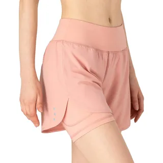 donhobo Damen Laufshorts Sport Hosen Kurze Yoga Fitness Shorts 2 in 1 Trainingshorts Atmungsaktiv Schnell Trocknend (Rosa, M)