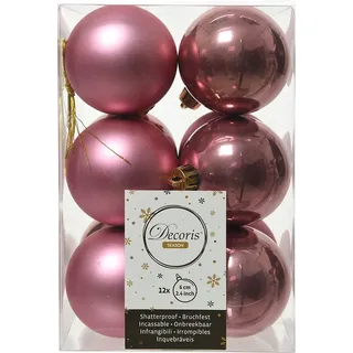 Weihnachtskugeln Kunststoff 6cm samtpink, 12 Stück - Rosa