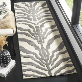 SAFAVIEH Zebra Teppich für Wohnzimmer, Esszimmer, Schlafzimmer - Cambridge Collection, Kurzer Flor, Elfenbein und Dunkelgrau, 76 X 244 cm