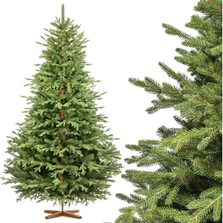 FairyTrees Weihnachtsbaum künstlich 220 cm ALPENTANNE Premium mit Christbaum Holzständer | Tannenbaum künstlich mit Naturgetreue Spritzguss Elemente |  EU | - Grün