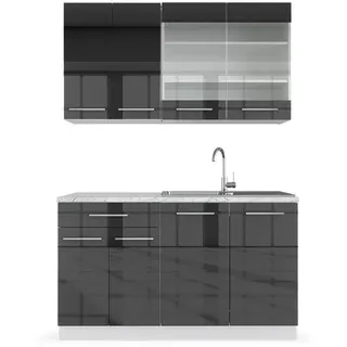 Vicco Küchenzeile Fame-Line 140 cm Anthrazit Hochglanz