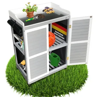 Coemo Gartenschrank Lola Holz Pflanztisch mit Arbeitsplatte, wasserabweisende PVC Wände Grau / Weiß - Grau