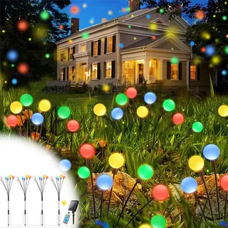 Solarlampen Für Außen Garten, 4x 24 Led Solar Glühwürmchen Solarleuchten mit 8 Modi & Timer, Solarlicht Gartendeko Gartenbeleuchtung Für Balkon Garten